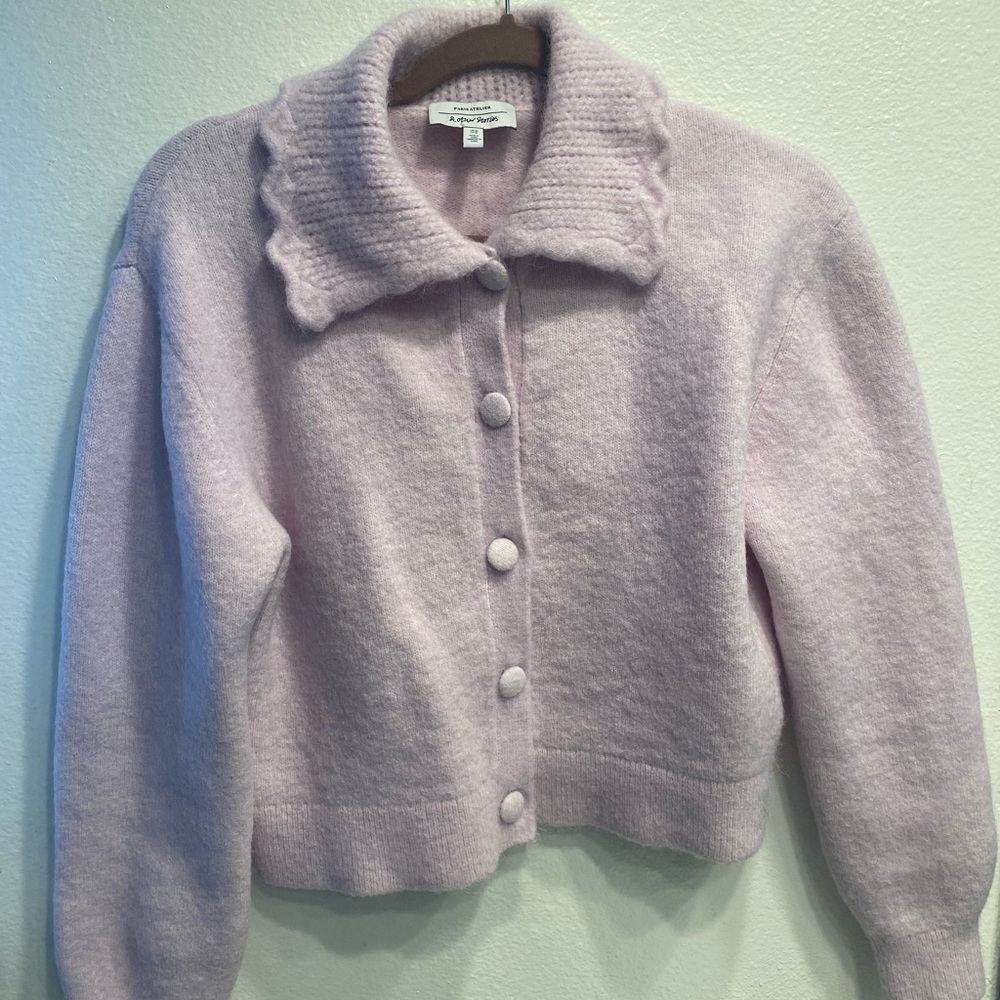 Lilac Paris Atelier & Other Stories button up exaggerated collar cardigan